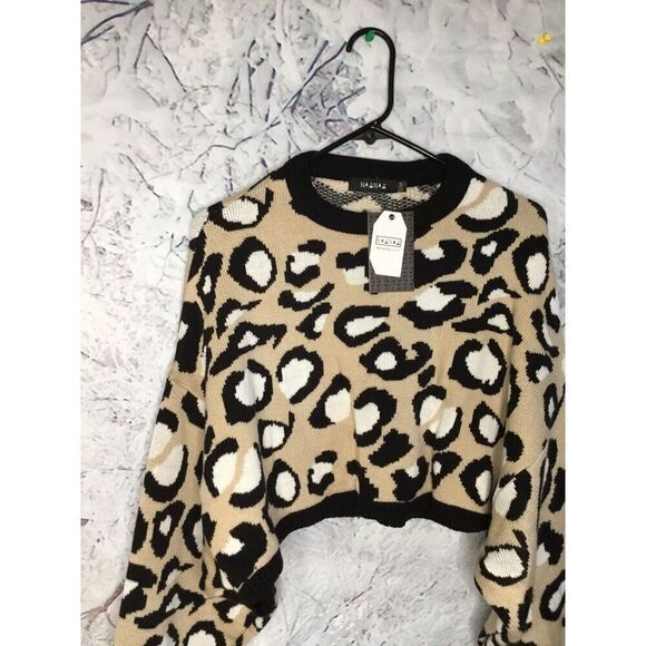 NAA NAA Women’s Oversized Sweater Pullover Crop Leopard/Animal Print Size S/M - Picture 5 of 12